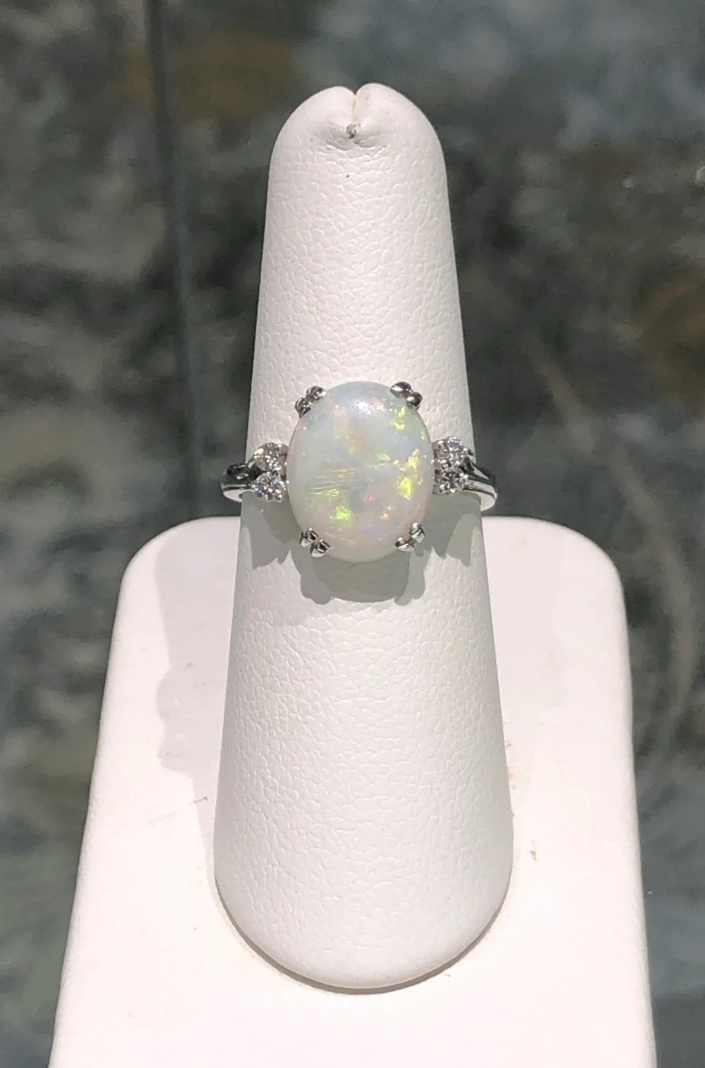 14kt White Gold Opal and Diamond Ring