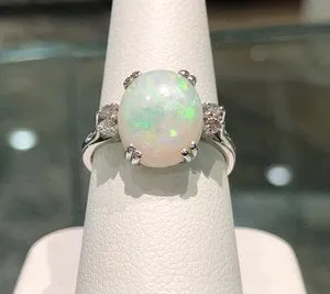 14kt White Gold Opal and Diamond Ring