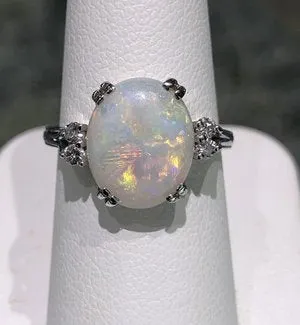 14kt White Gold Opal and Diamond Ring