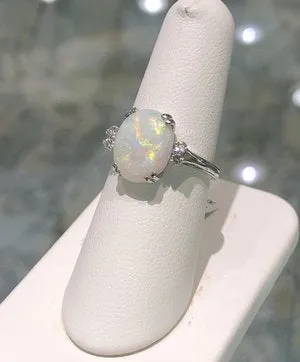 14kt White Gold Opal and Diamond Ring