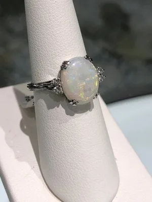 14kt White Gold Opal and Diamond Ring