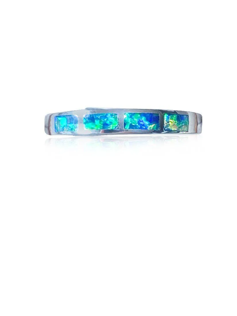 14KT WHITE GOLD THIN OPAL INLAY BAND