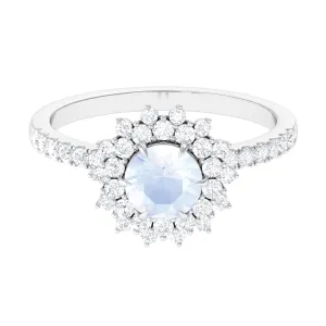 1.5 CT Round Moonstone Statement Engagement Ring with Moissanite