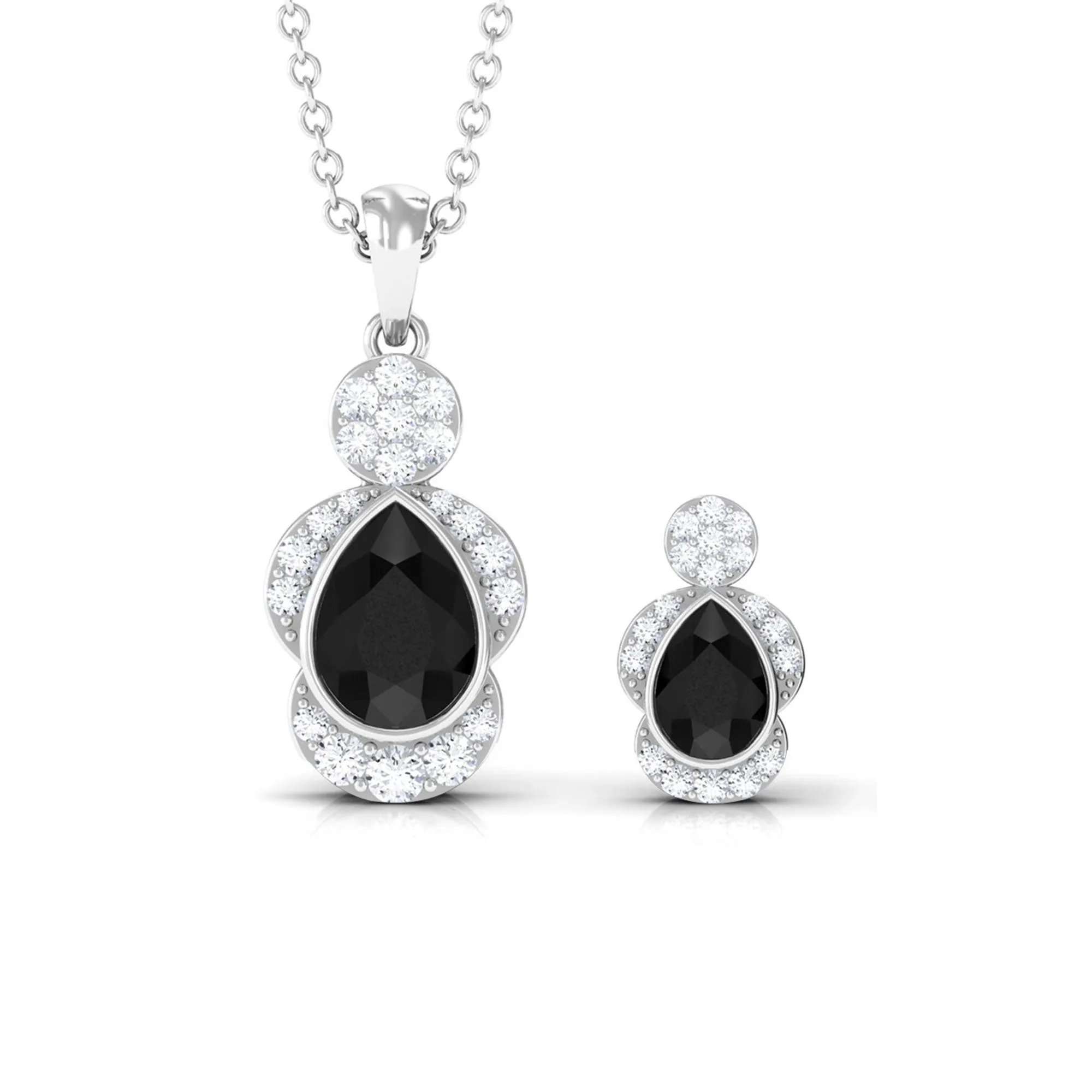 1.50 CT Black Onyx Dangle Jewelry Set with Diamond Stones