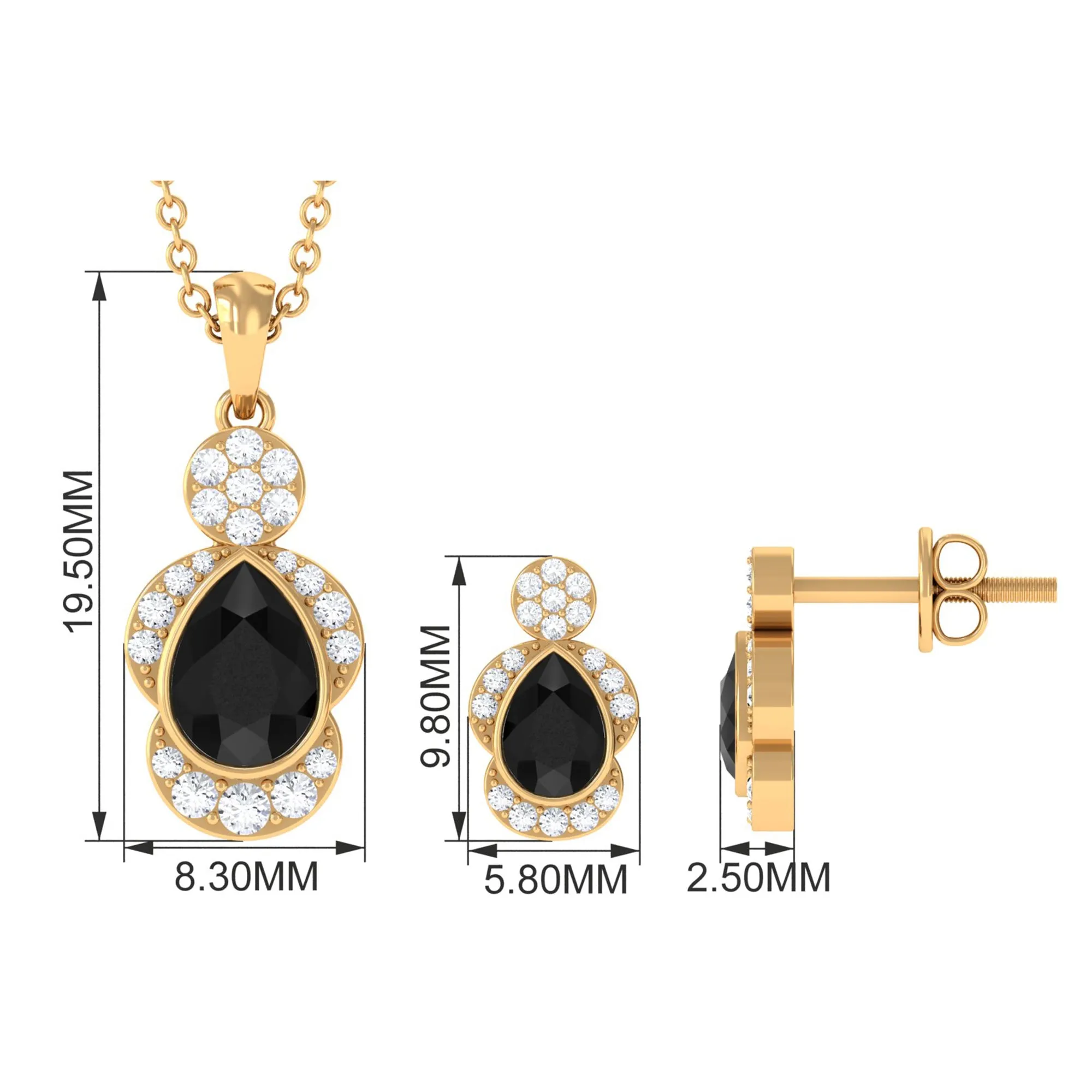 1.50 CT Black Onyx Dangle Jewelry Set with Diamond Stones