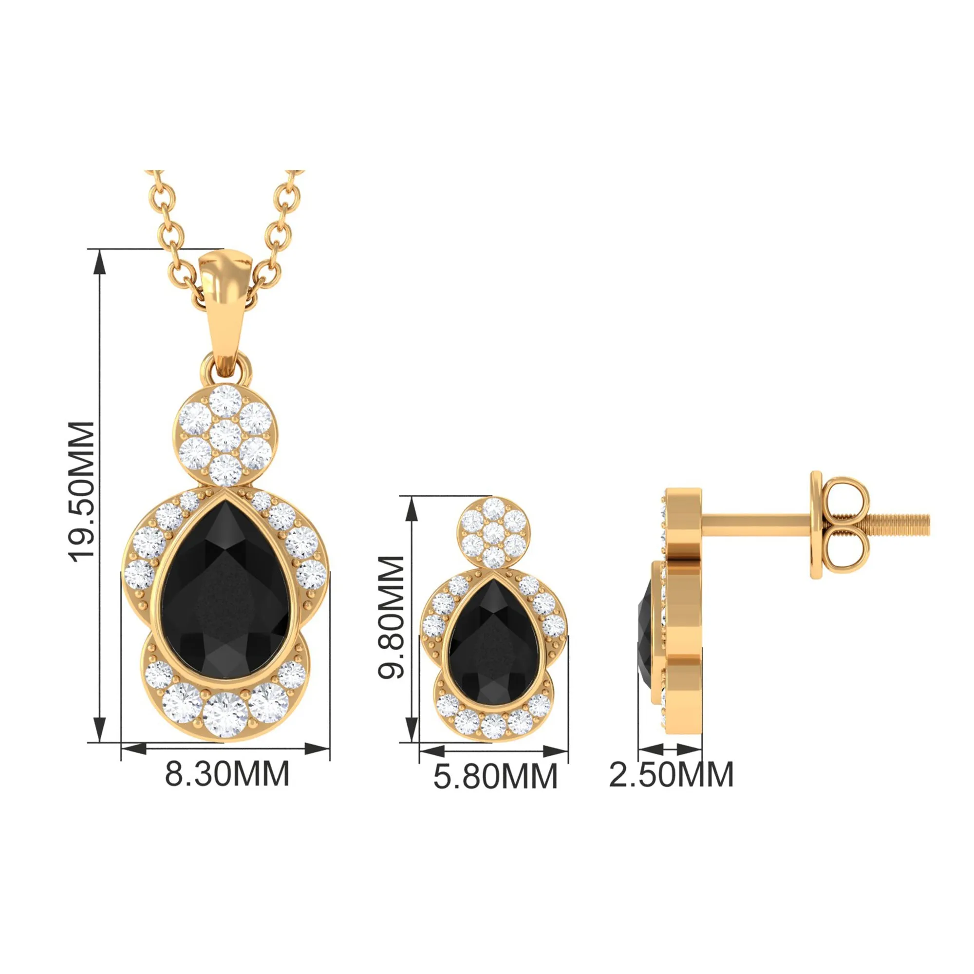 1.50 CT Black Onyx Dangle Jewelry Set with Diamond Stones