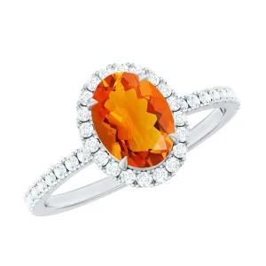 1.50 CT Oval Fire Opal Engagement Ring with Diamond Halo and Side Stones