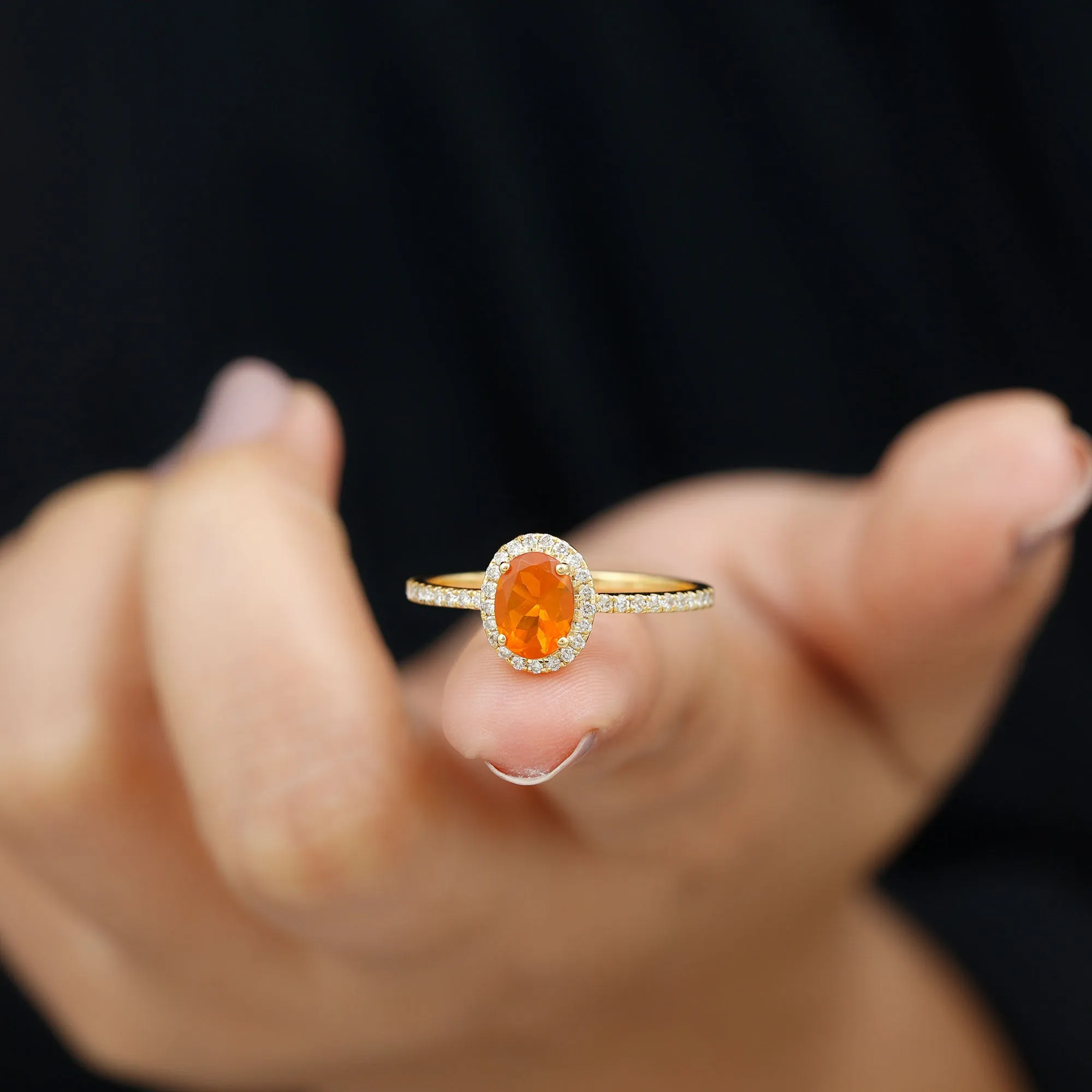 1.50 CT Oval Fire Opal Engagement Ring with Diamond Halo and Side Stones