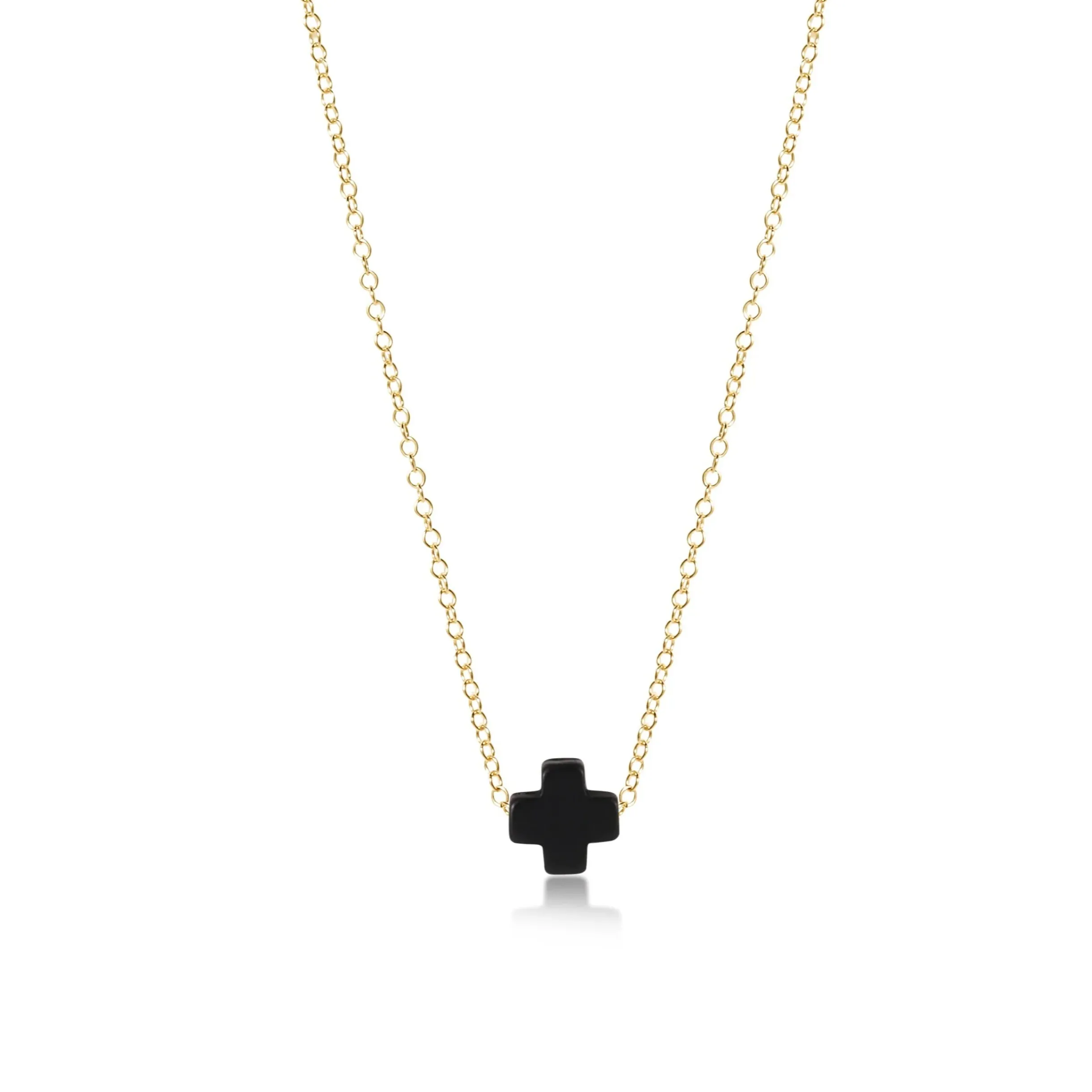 16" Necklace Gold Signature Cross Small Onyx