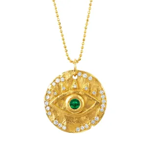 18k Emerald Eye of Protection Coin Pendant