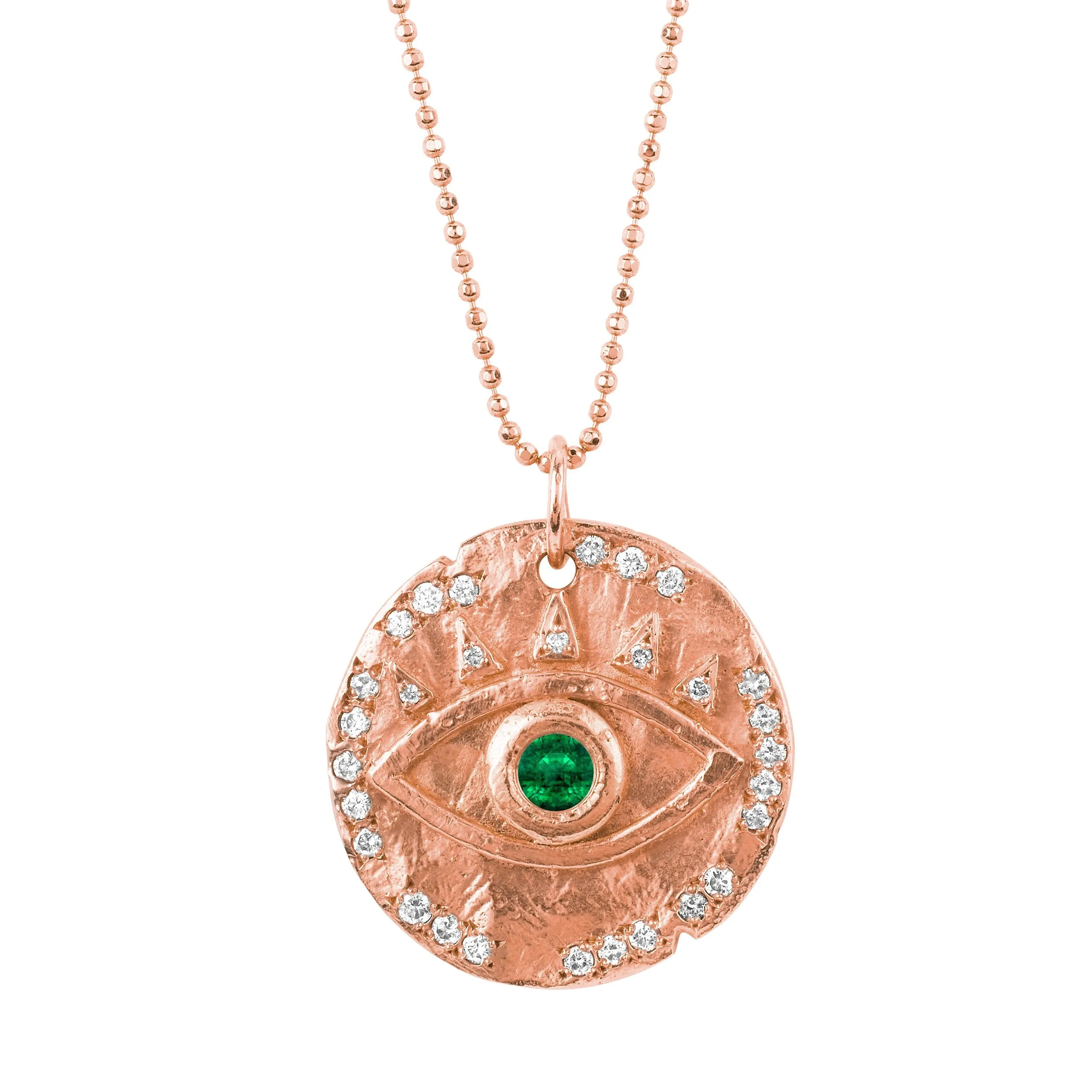 18k Emerald Eye of Protection Coin Pendant