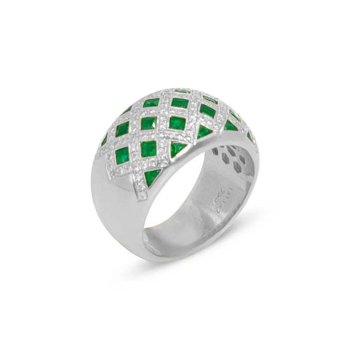 18k Gold Emerald and Diamond Fashion Band