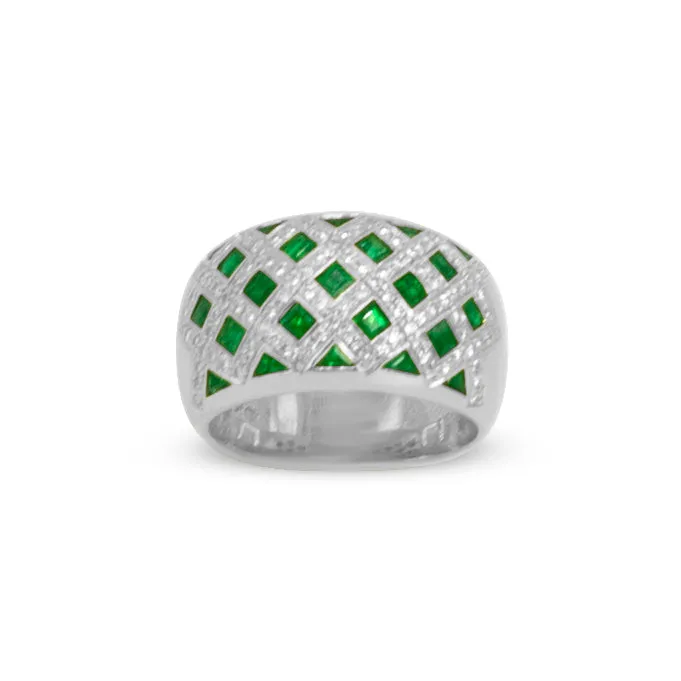 18k Gold Emerald and Diamond Fashion Band