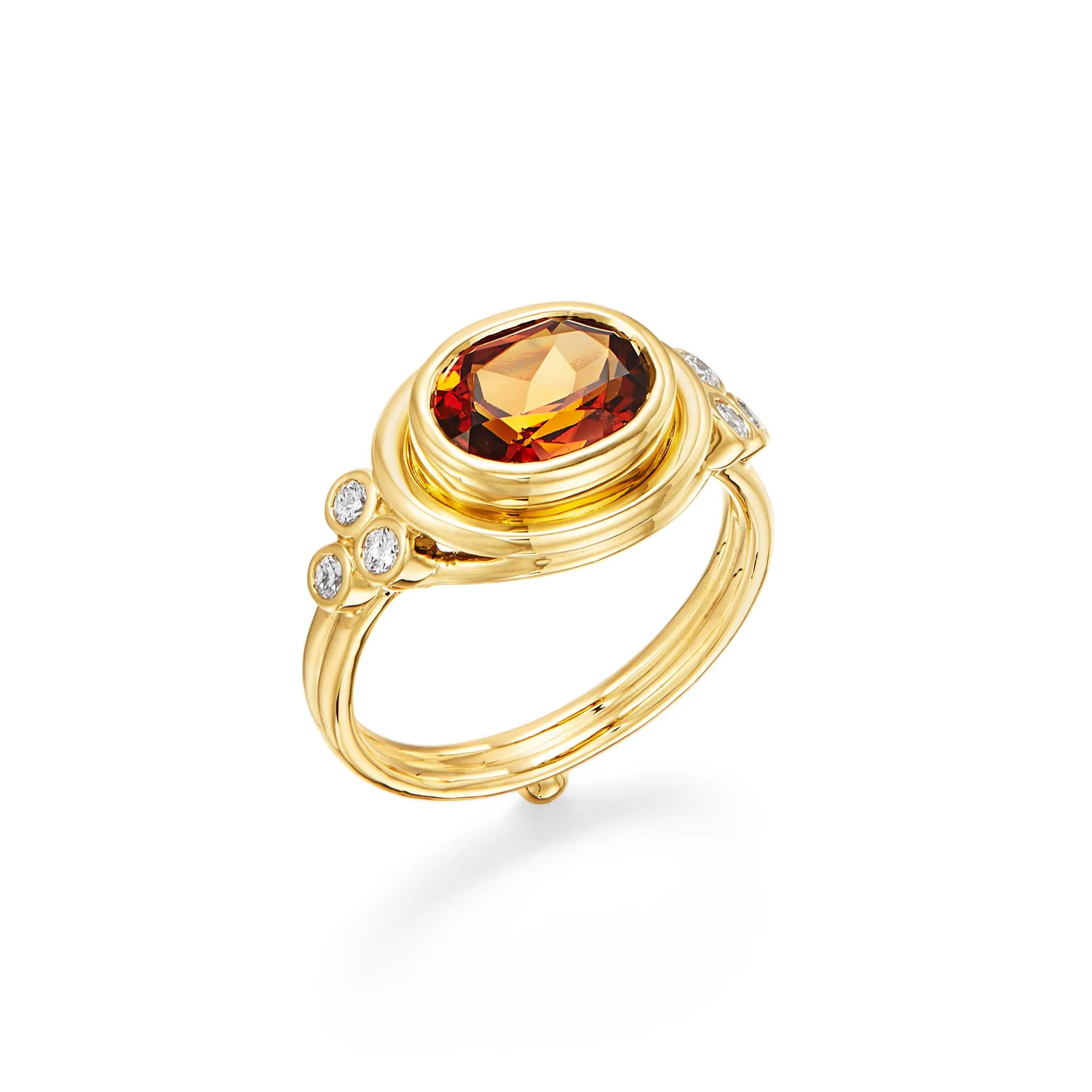 18K Hessonite Garnet Temple Ring