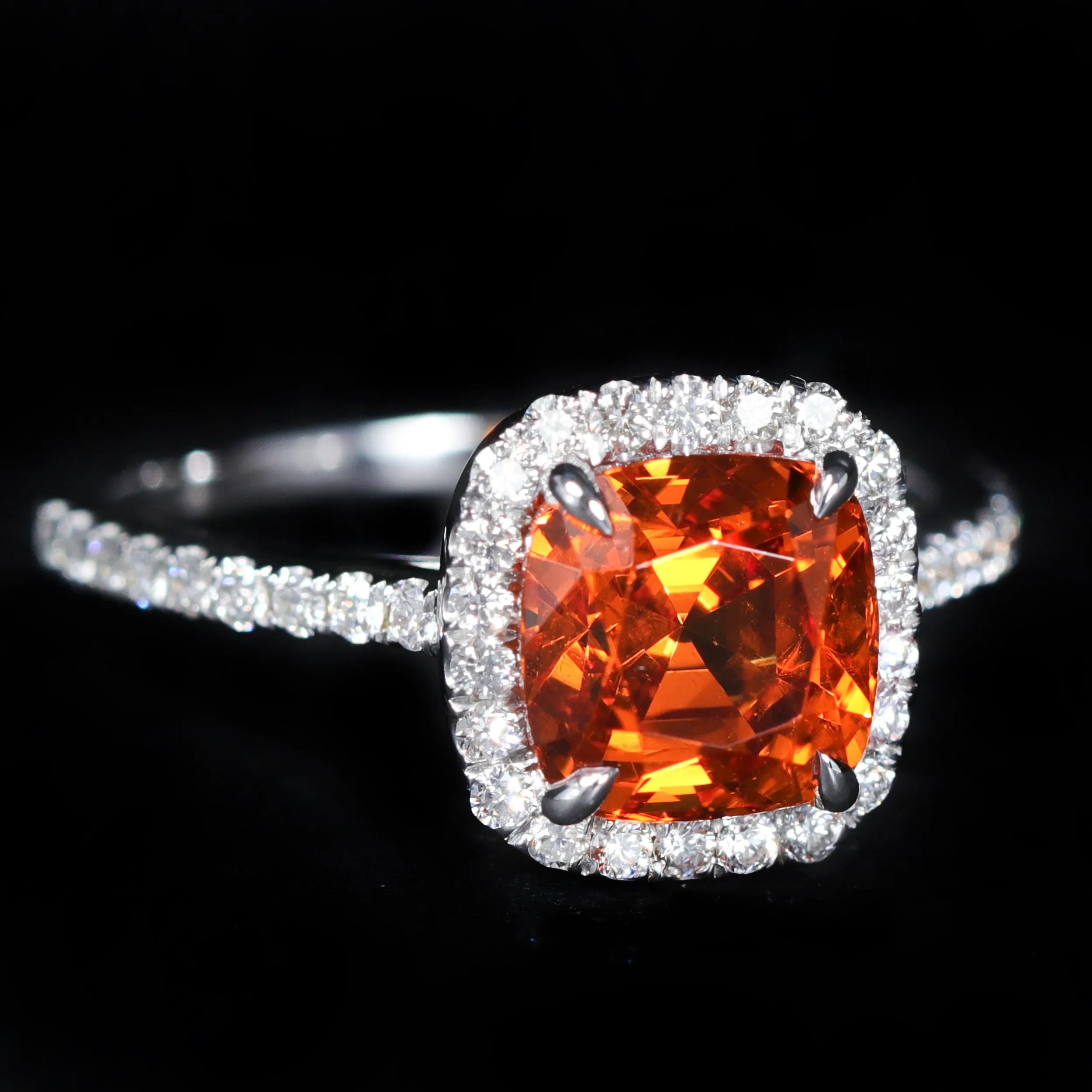 18K White Gold 3.11 Carat Spessartite Garnet and Diamond Ring