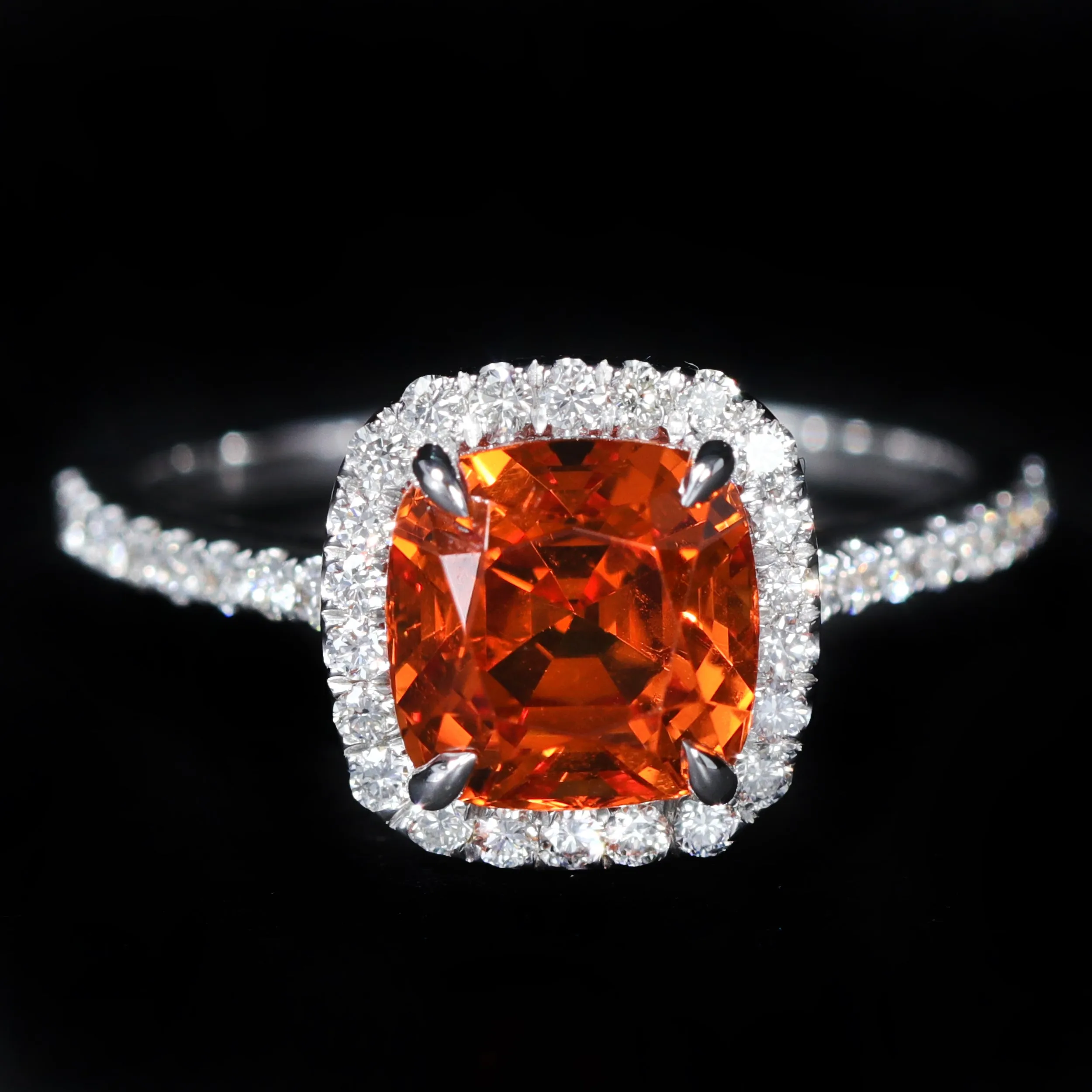 18K White Gold 3.11 Carat Spessartite Garnet and Diamond Ring