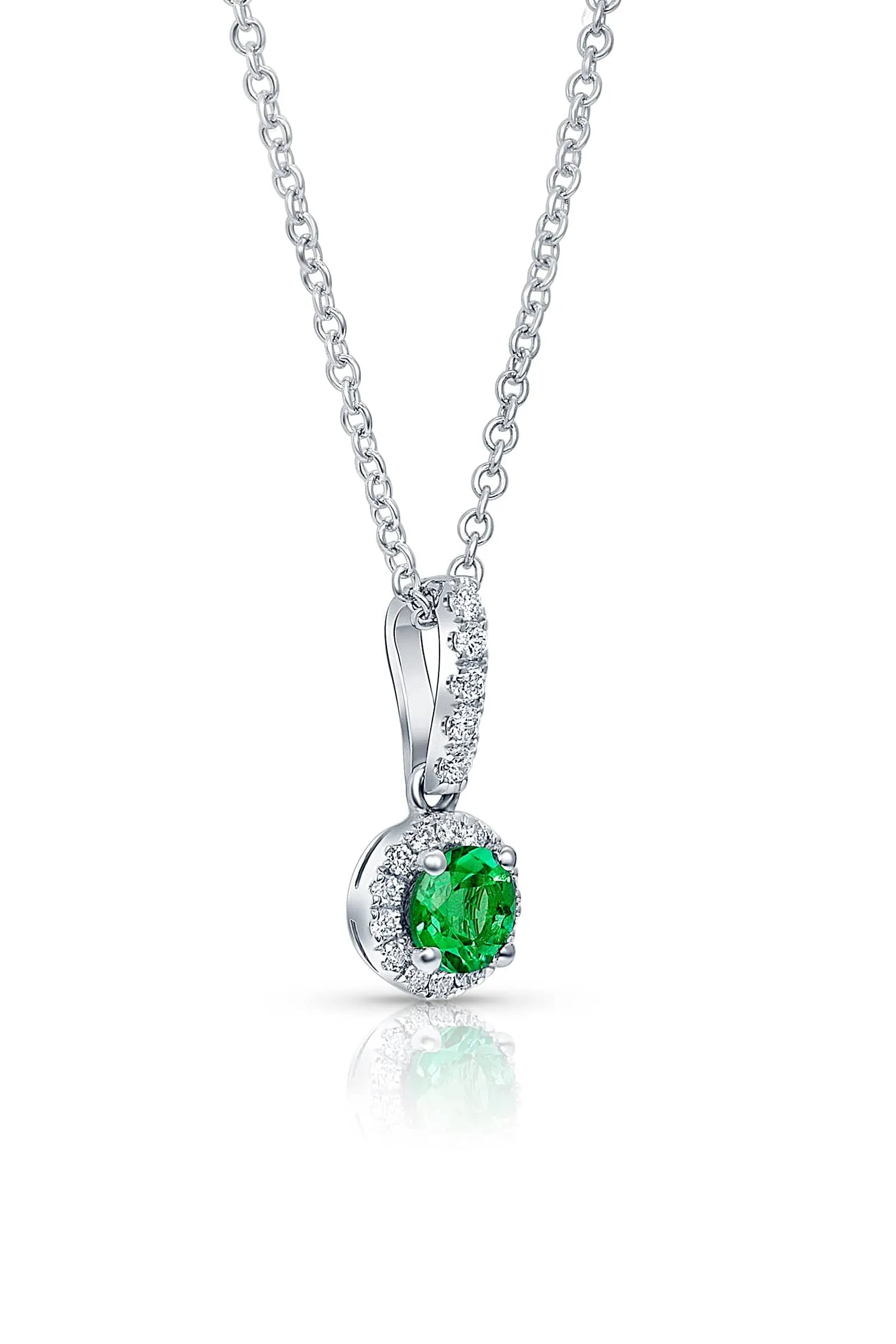 18k White Gold Round Brilliant Emerald Pendant