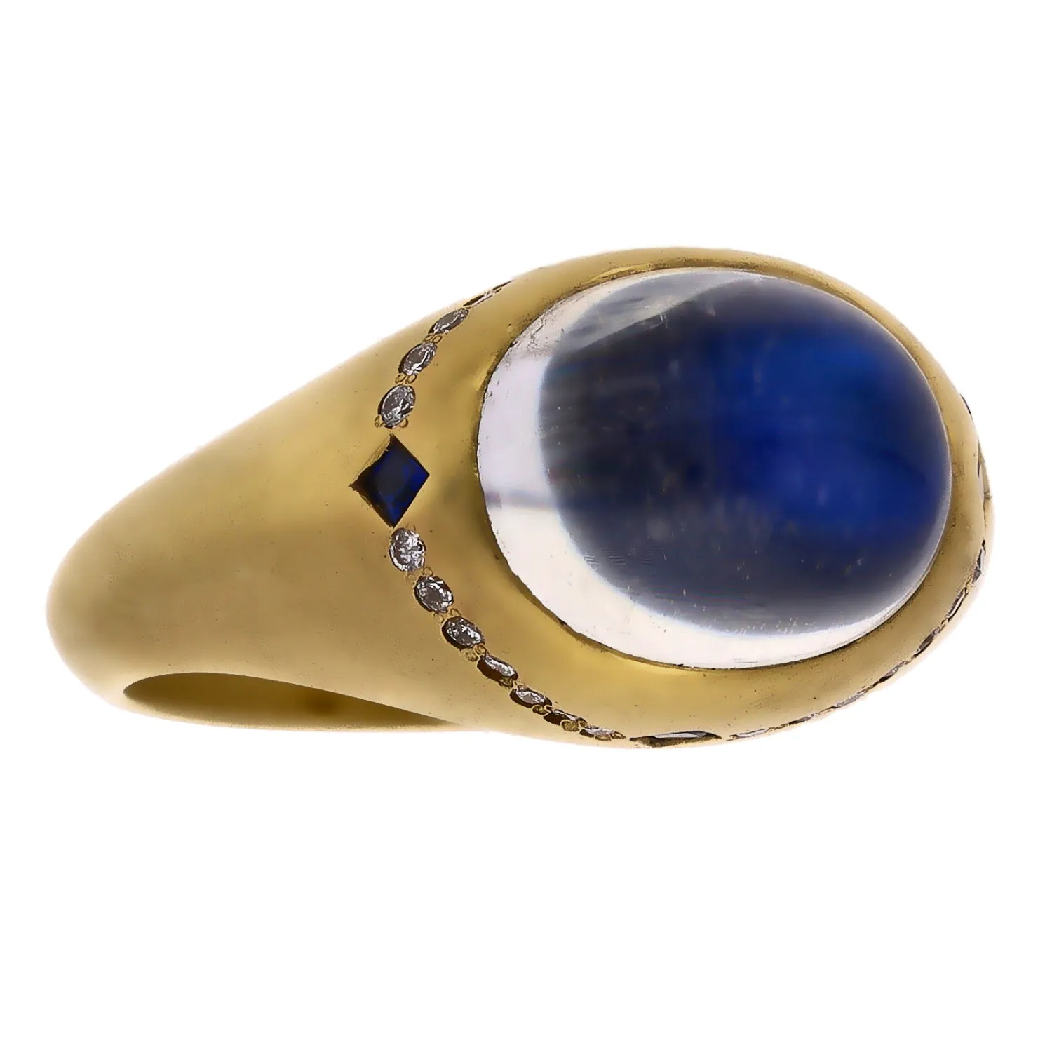 18K Yellow Gold Moonstone, Sapphire, and Diamond Ring