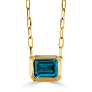 18K YELLOW GOLD NECKLACE WITH LONDON BLUE TOPAZ CENTER