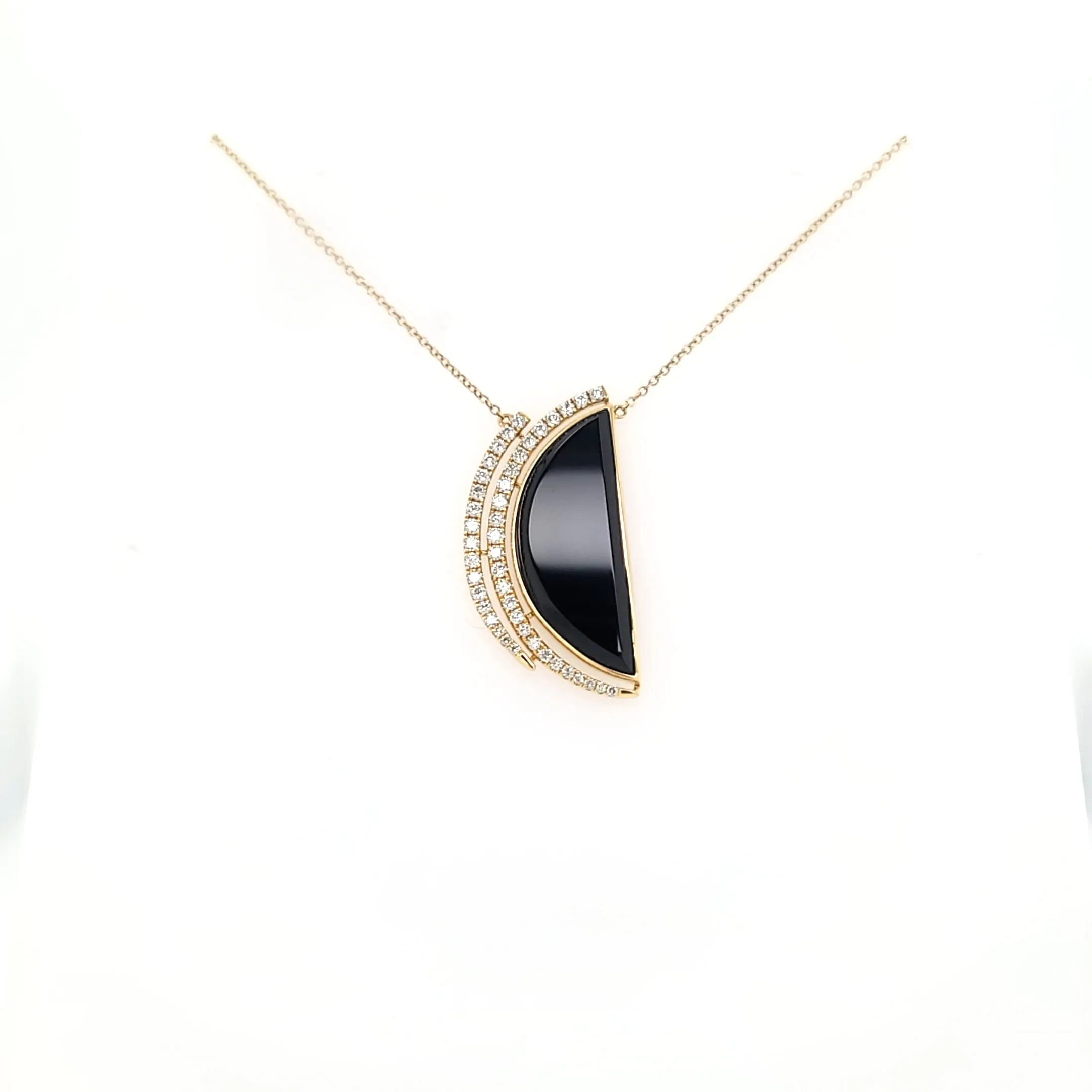 18k Yellow Gold Onyx & Diamond Necklace (I6574)