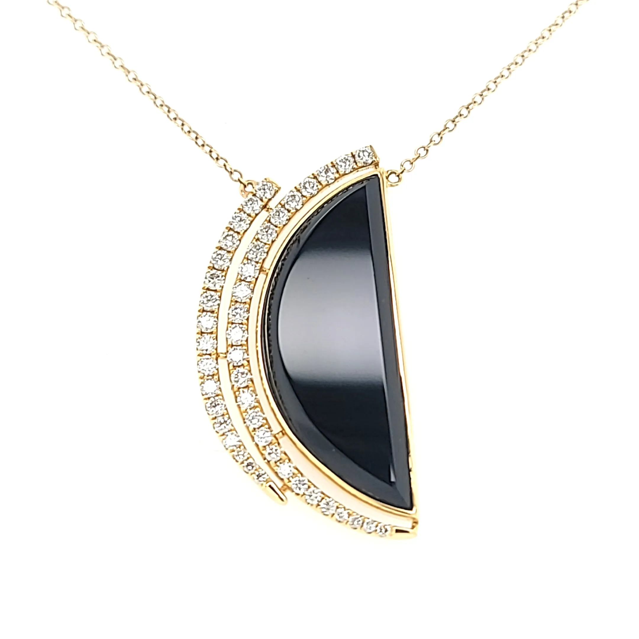 18k Yellow Gold Onyx & Diamond Necklace (I6574)