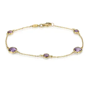 18K Yellow Gold Rolo Link Amethyst Bracelet