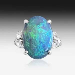 18kt White Gold Black Opal and DIamond ring