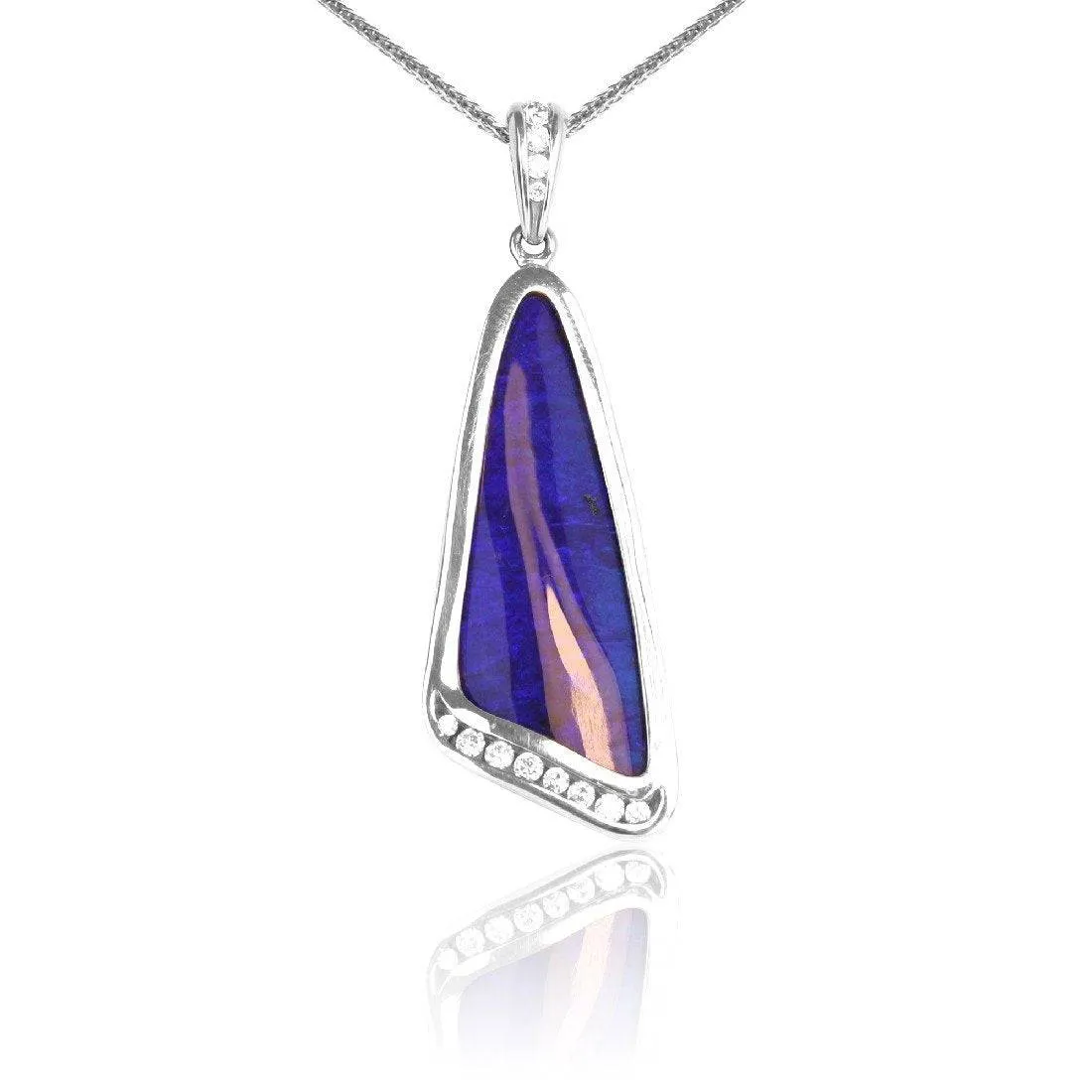 18kt White Gold Boulder Opal and Diamond pendant