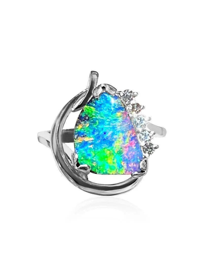 18kt White Gold Boulder Opal and Diamond ring