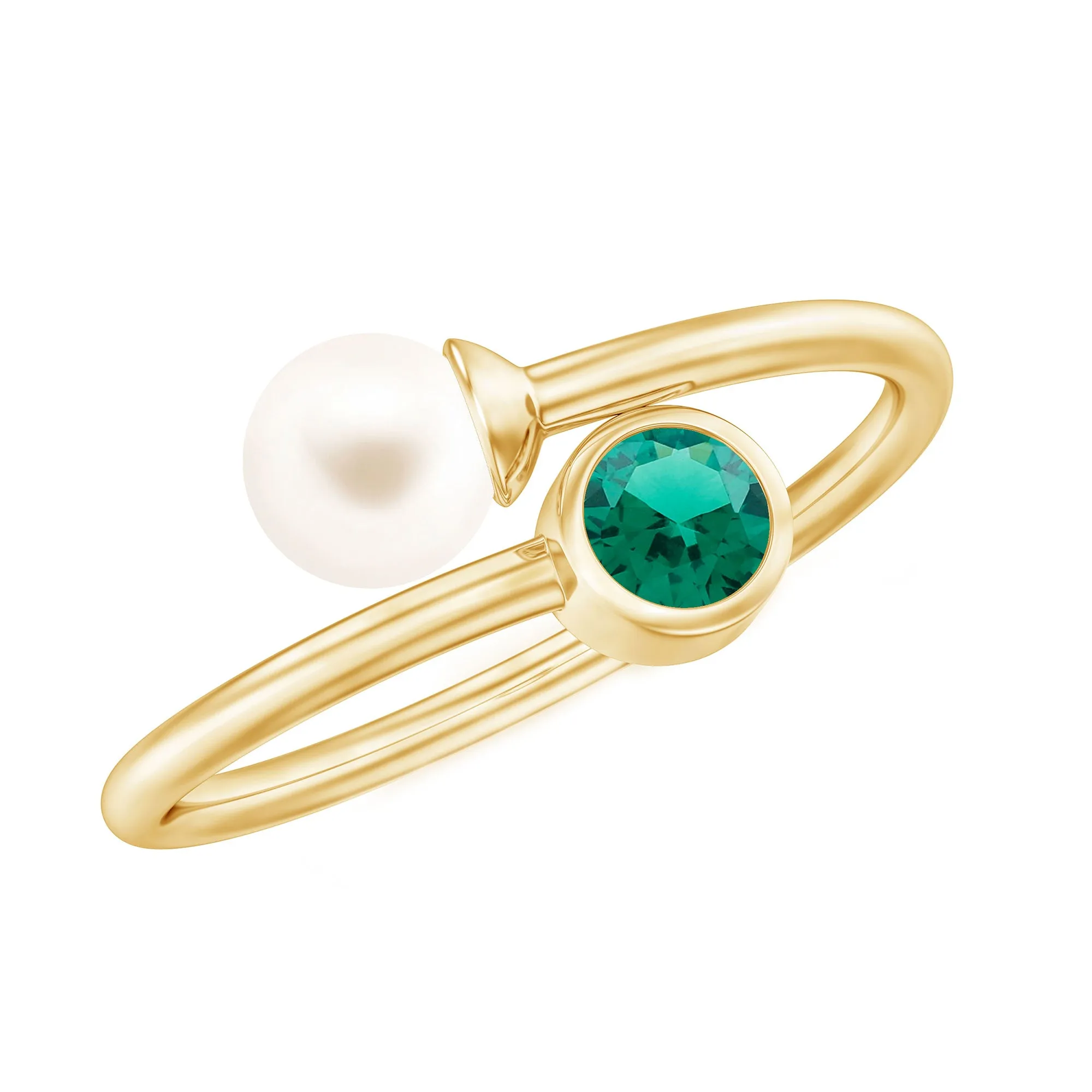 2 CT Freshwater Pearl Solitaire with Created Emerald Wedding Ring