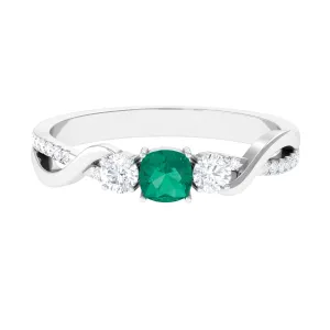 3/4 CT Emerald and Diamond Three Stone Engagement Ring