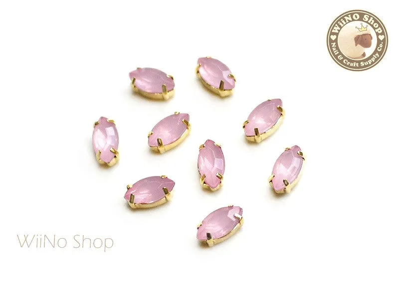 4 x 8mm Pink Opal Marquise Acrylic Rhinestone with Setting - 5 pcs