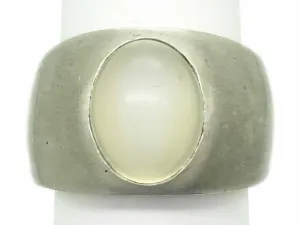 4ct Natural Moonstone Cabochon Cigar Band Ring 14k White Gold Size 5