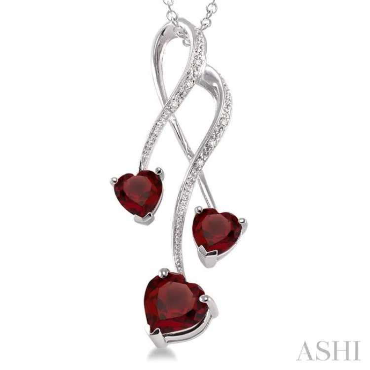 5&7 mm Heart Shape Garnet and 1/50 ctw Single Cut Diamond Pendant in Sterling Silver with Chain