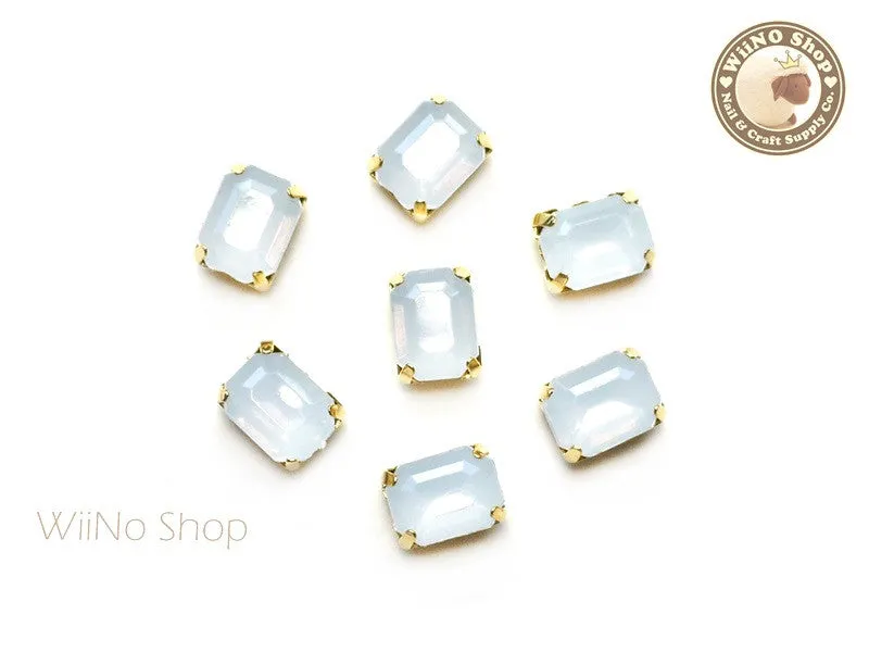 6 x 8mm White Opal Octagon Acrylic Rhinestone with Setting - 5 pcs