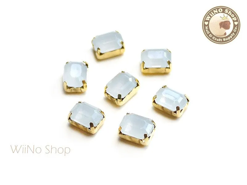 6 x 8mm White Opal Octagon Acrylic Rhinestone with Setting - 5 pcs