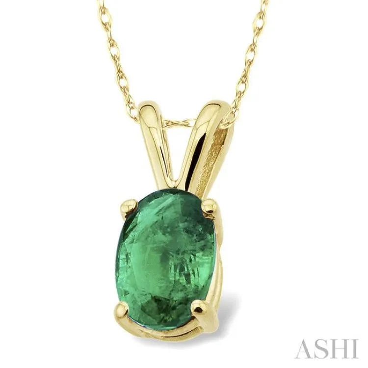 6x4 MM Oval Cut Emerald Pendant in 14K Yellow Gold with Chain