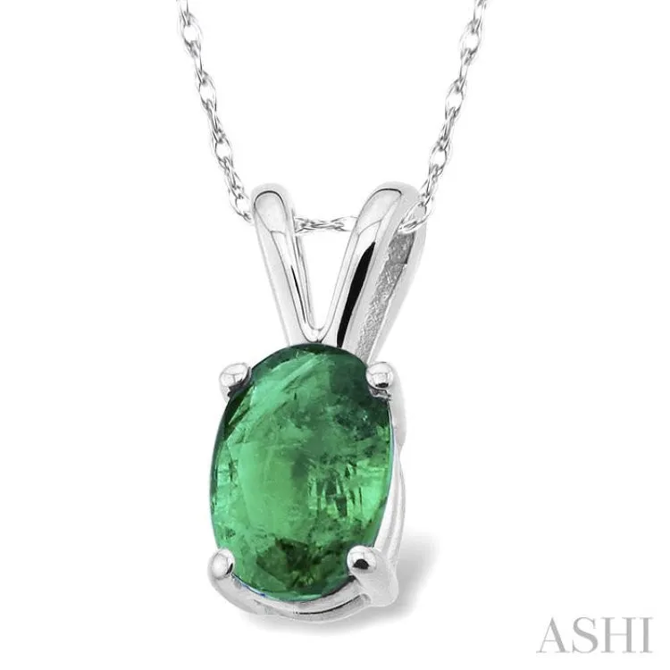 6x4MM Oval Cut Emerald Pendant in 14K White Gold with Chain