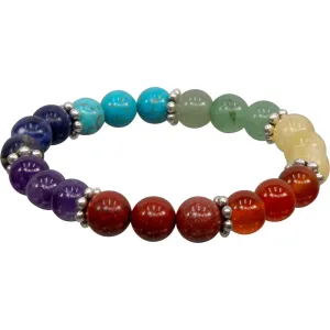 7 Chakras  8mm Bead Gemstone Bracelet with Flower Spacers