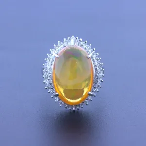 8.48 Carat Mexican Fire Opal Diamond Platinum Ring