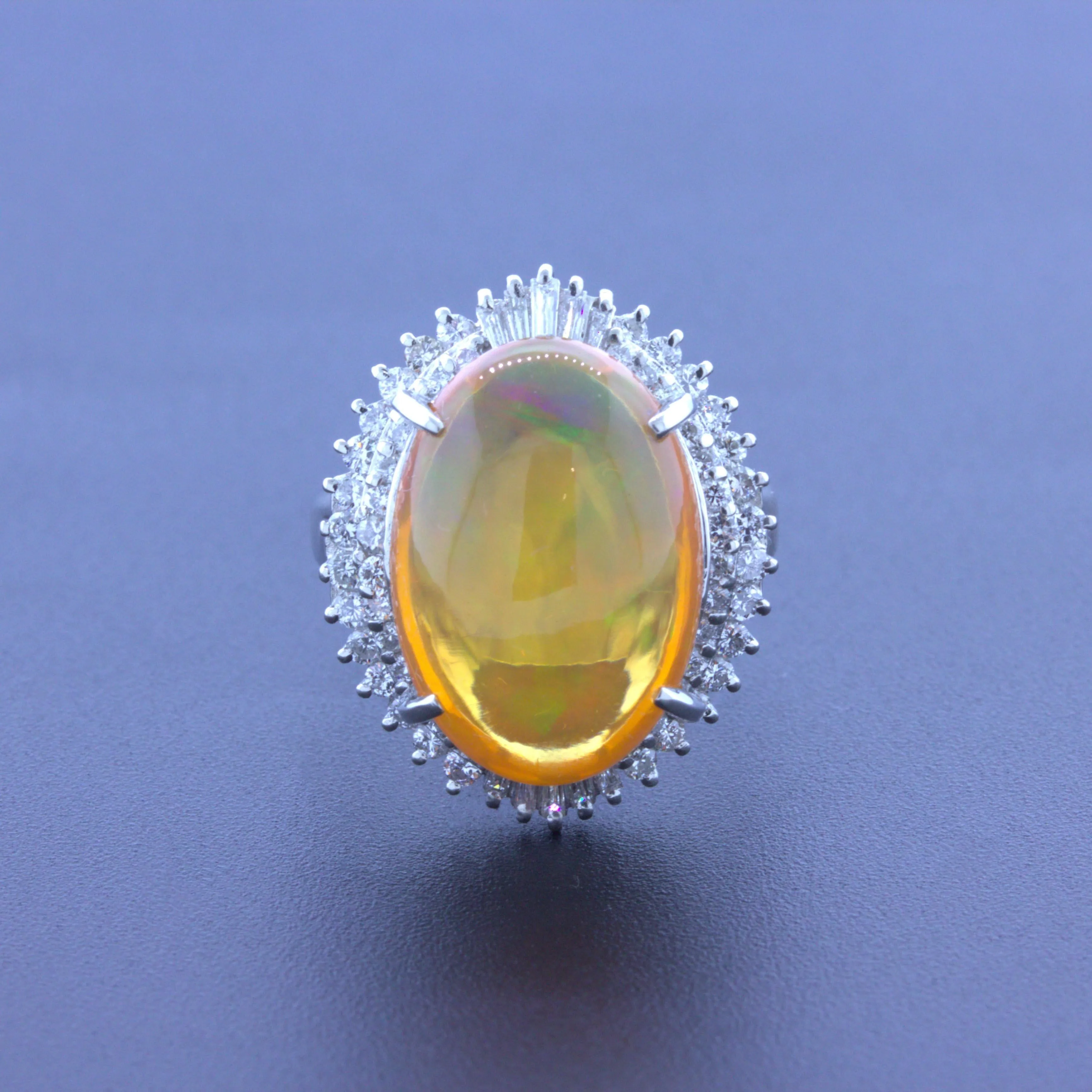 8.48 Carat Mexican Fire Opal Diamond Platinum Ring