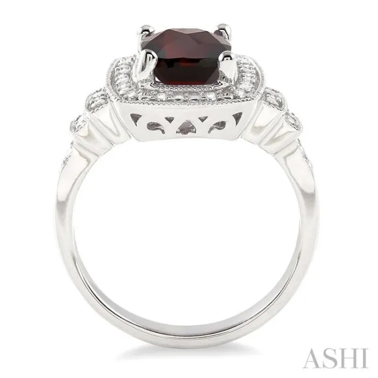 9x7MM Cushion Cut Garnet and 1/10 Ctw Single Cut Diamond Ring in Sterling Silver