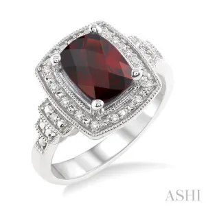 9x7MM Cushion Cut Garnet and 1/10 Ctw Single Cut Diamond Ring in Sterling Silver