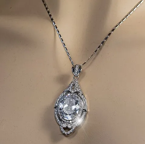 Adela Vintage Art Deco Clear Diamond Pendant Necklace | 27 Carat | Cubic Zirconia