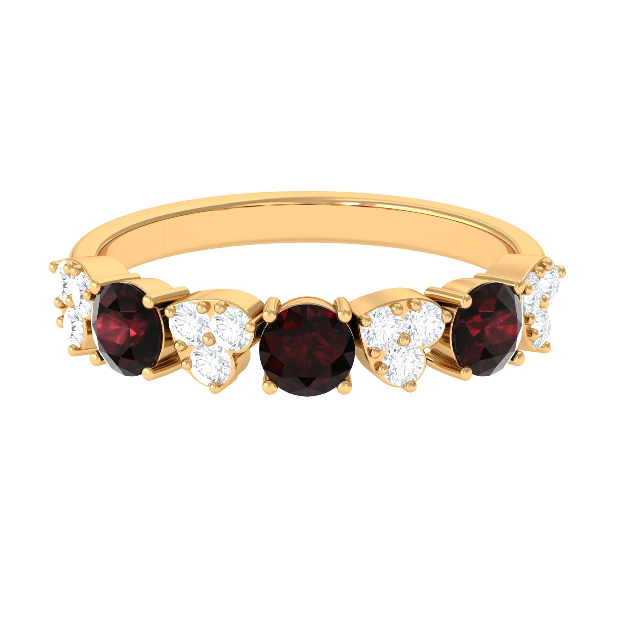 Alternate Garnet and Pave Diamond Heart Half Eternity Ring