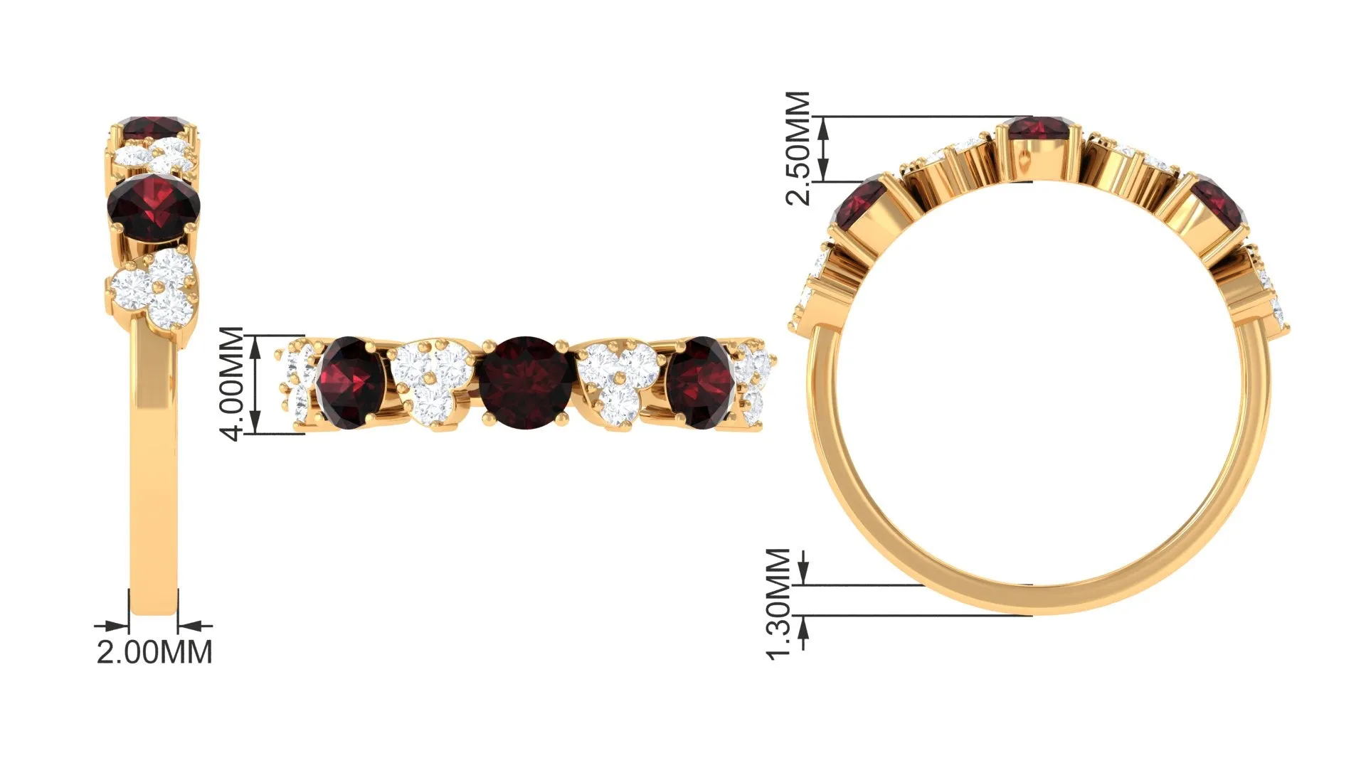 Alternate Garnet and Pave Diamond Heart Half Eternity Ring