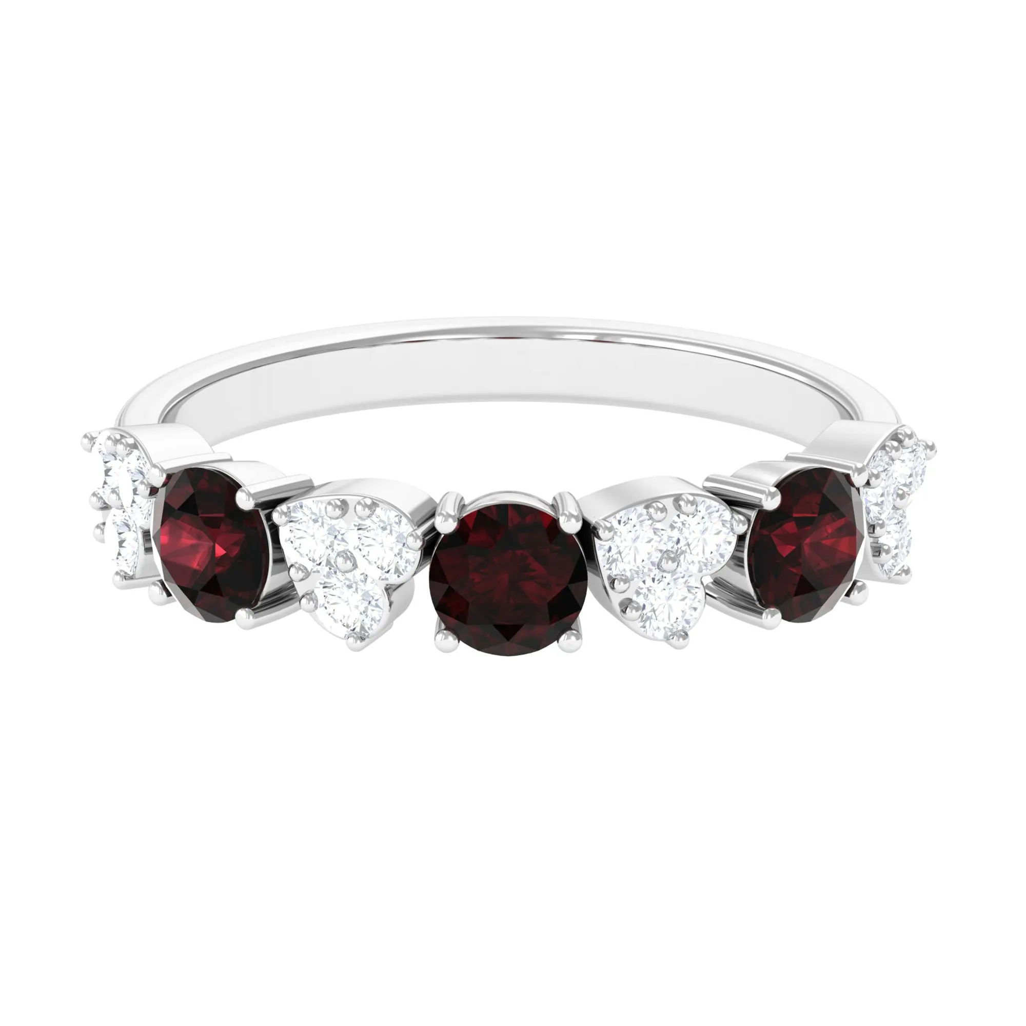 Alternate Garnet and Pave Diamond Heart Half Eternity Ring