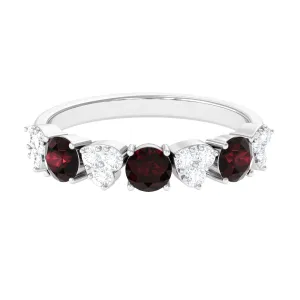 Alternate Garnet and Pave Diamond Heart Half Eternity Ring