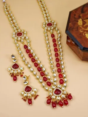 Amina Kundan Mala Set Deep Red