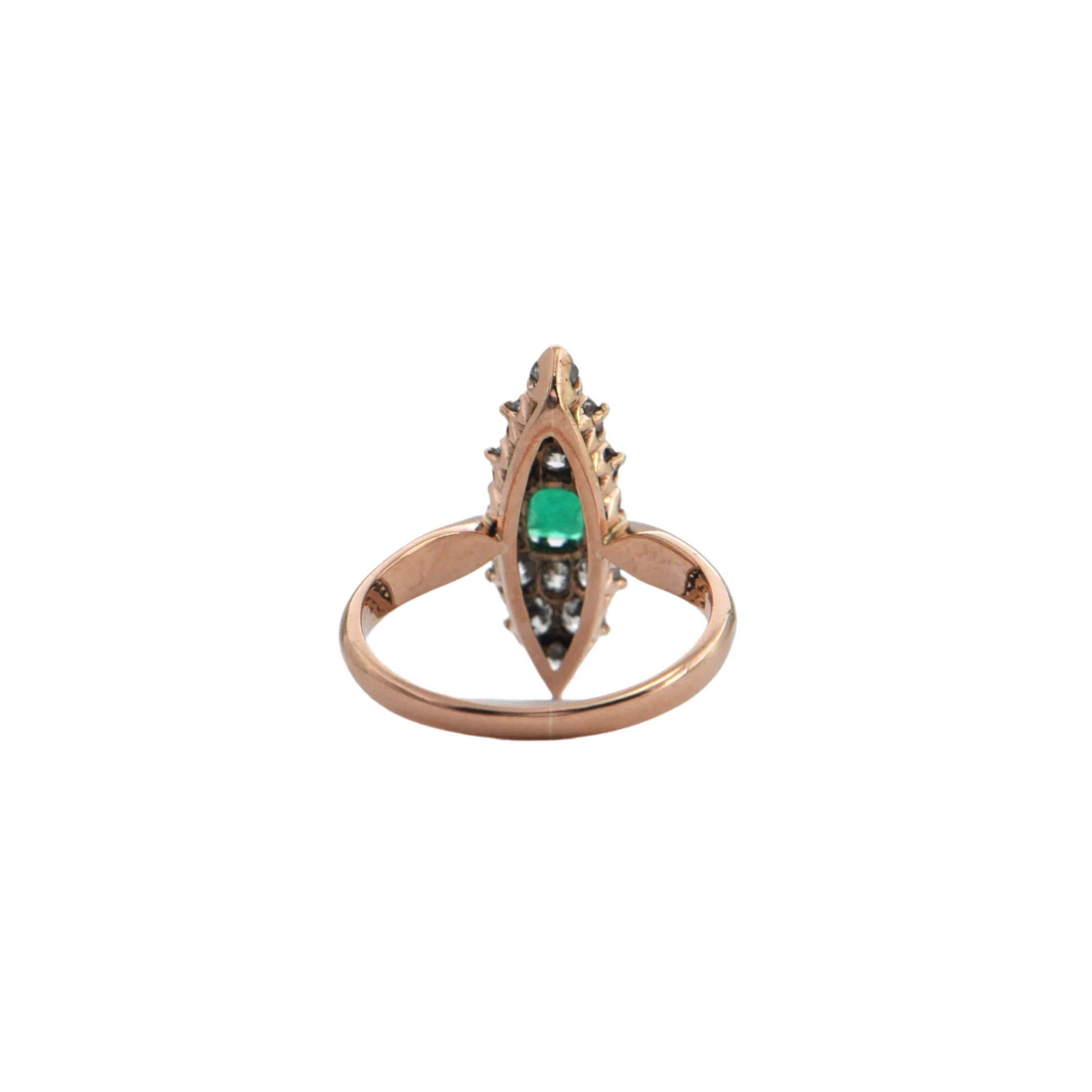 Antique Victorian Emerald and Diamond 14k/15k Rose Gold Ring